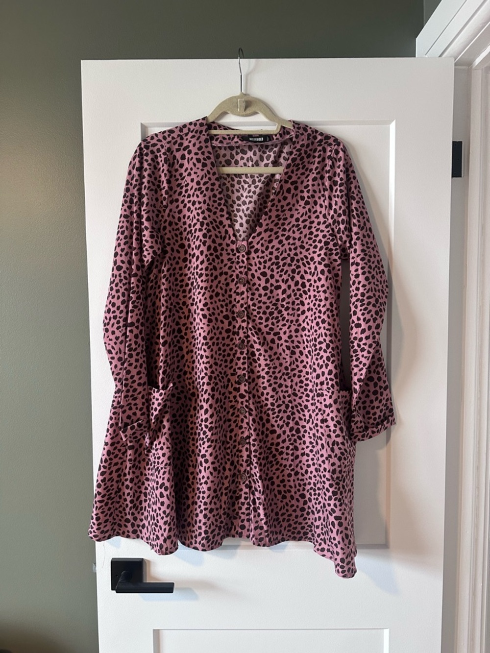 Missguided Mini Pink Leopard Print Button-Front Dress